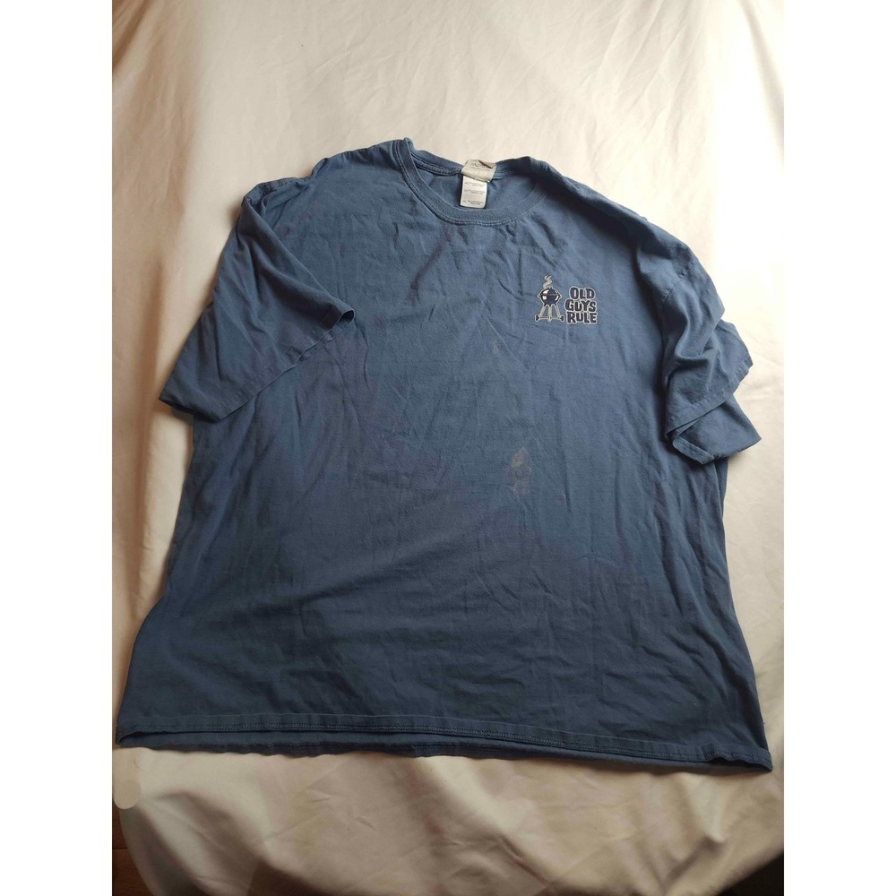 Old Guys Rule BBQ Graphic T Shirt Mens Size 3XL Blue Smokin Hot Casual Tee Crew